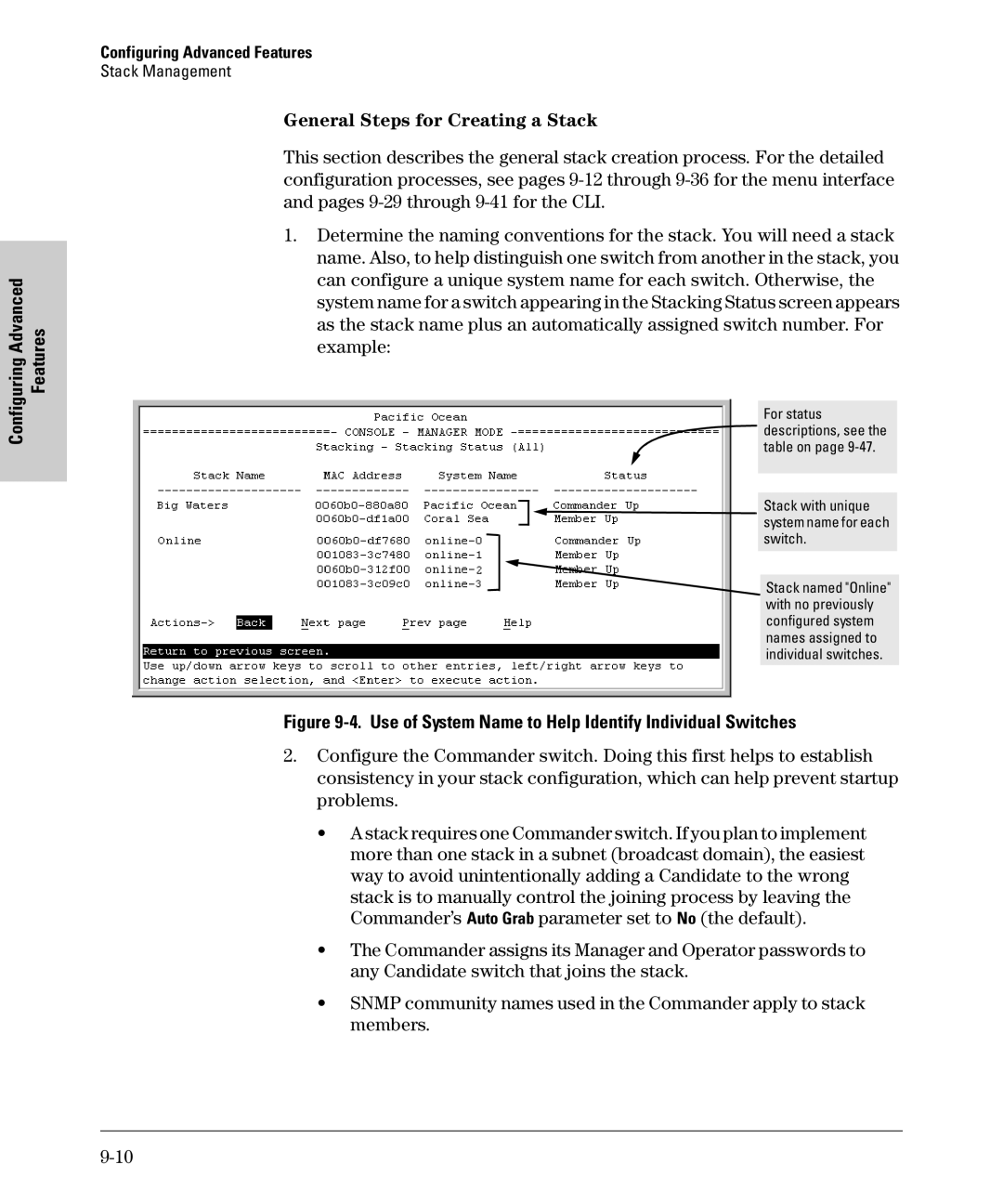 SMC Networks SMC6624M manual General Steps for Creating a Stack, Use of System Name to Help Identify Individual Switches 