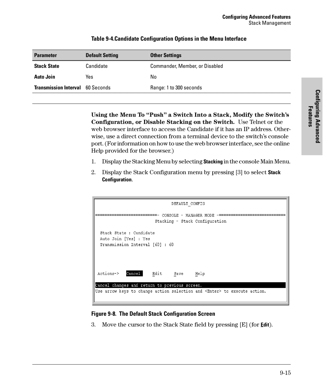 SMC Networks SMC6624M Candidate Configuration Options in the Menu Interface, Candidate Commander, Member, or Disabled 