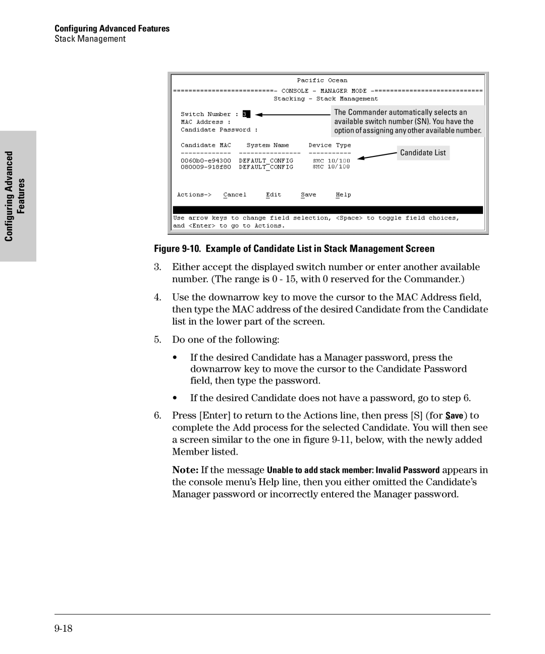 SMC Networks SMC6624M manual Example of Candidate List in Stack Management Screen 