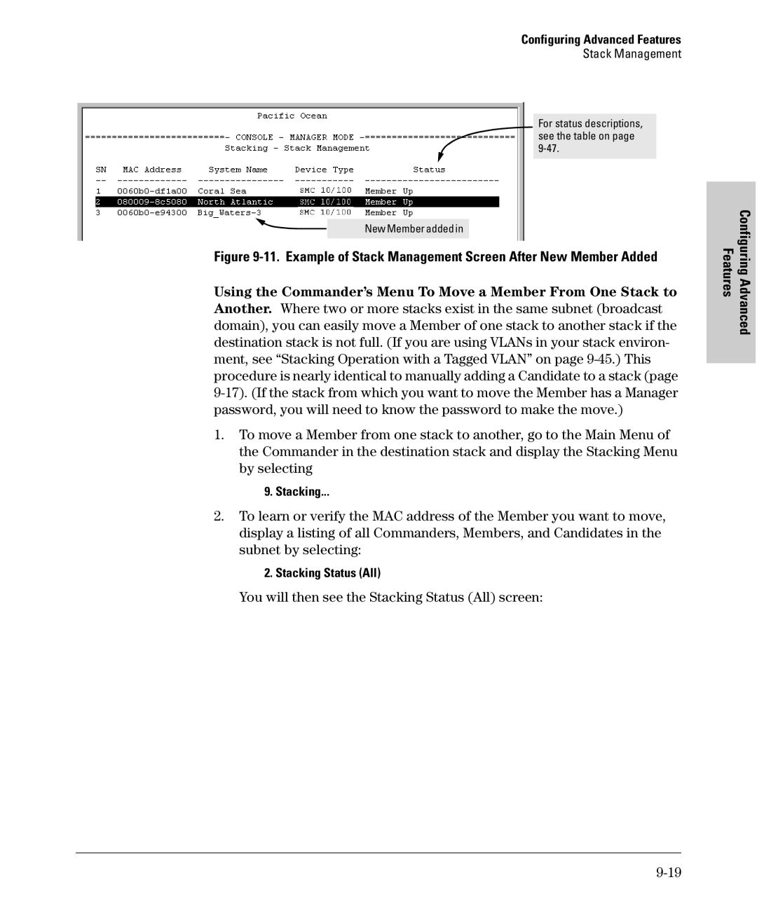 SMC Networks SMC6624M manual You will then see the Stacking Status All screen 