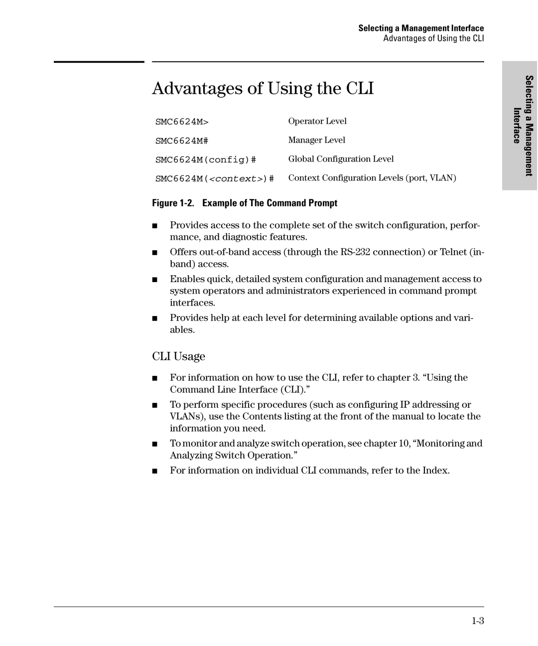 SMC Networks manual Advantages of Using the CLI, CLI Usage, SMC6624M#, SMC6624Mconfig# 