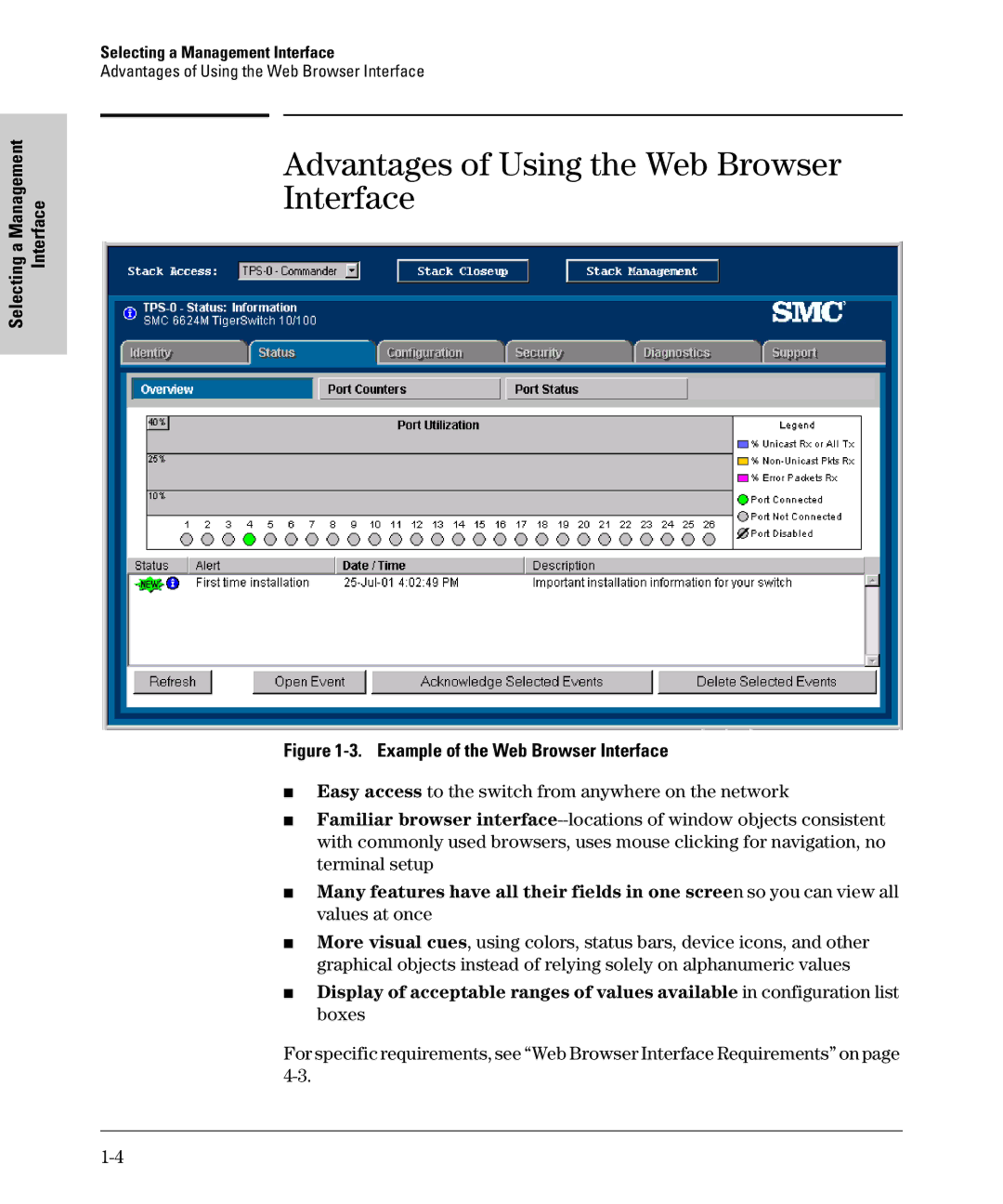 SMC Networks SMC6624M manual Advantages of Using the Web Browser Interface 