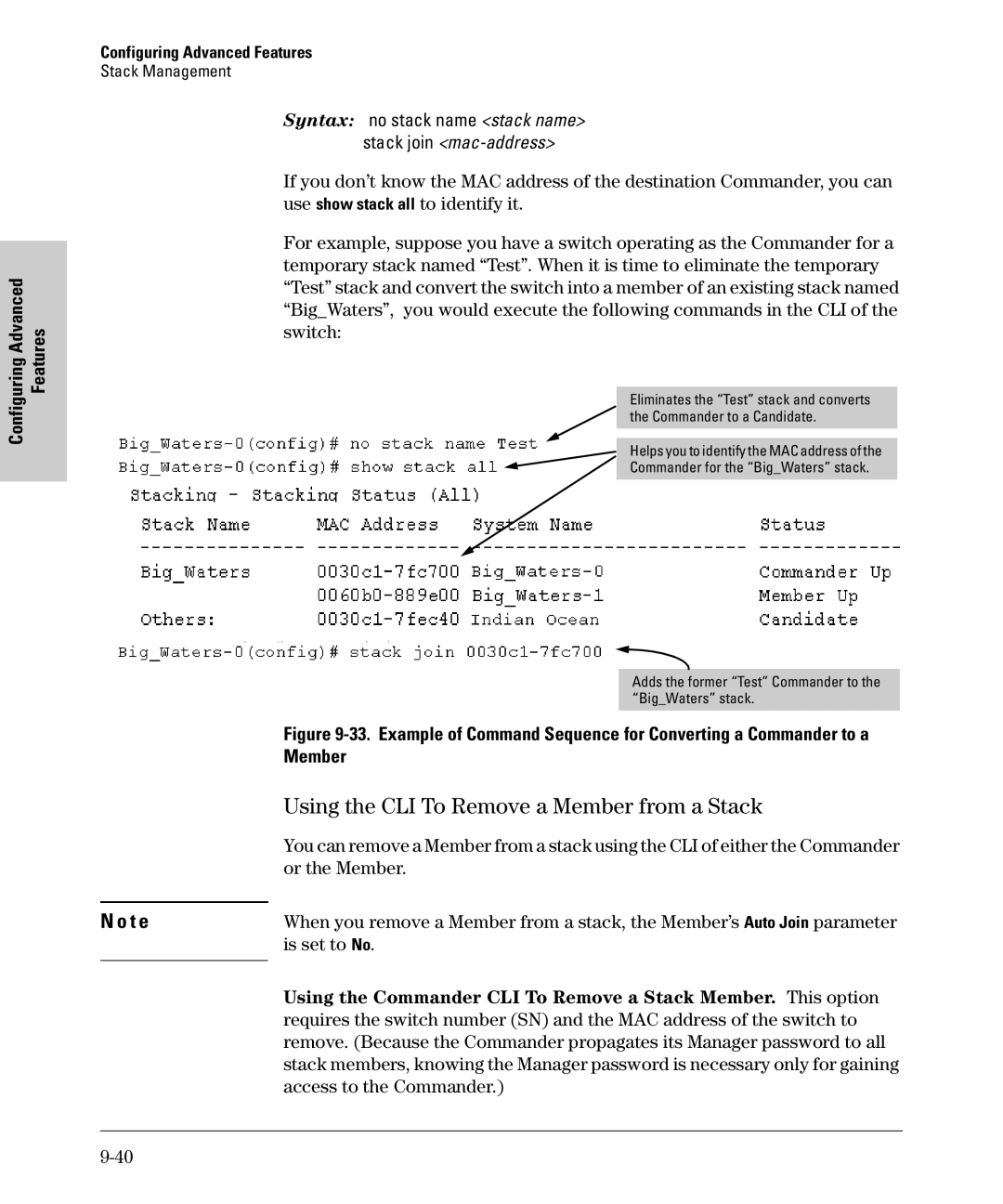 SMC Networks SMC6624M Using the CLI To Remove a Member from a Stack, Or the Member, Is set to No, Access to the Commander 