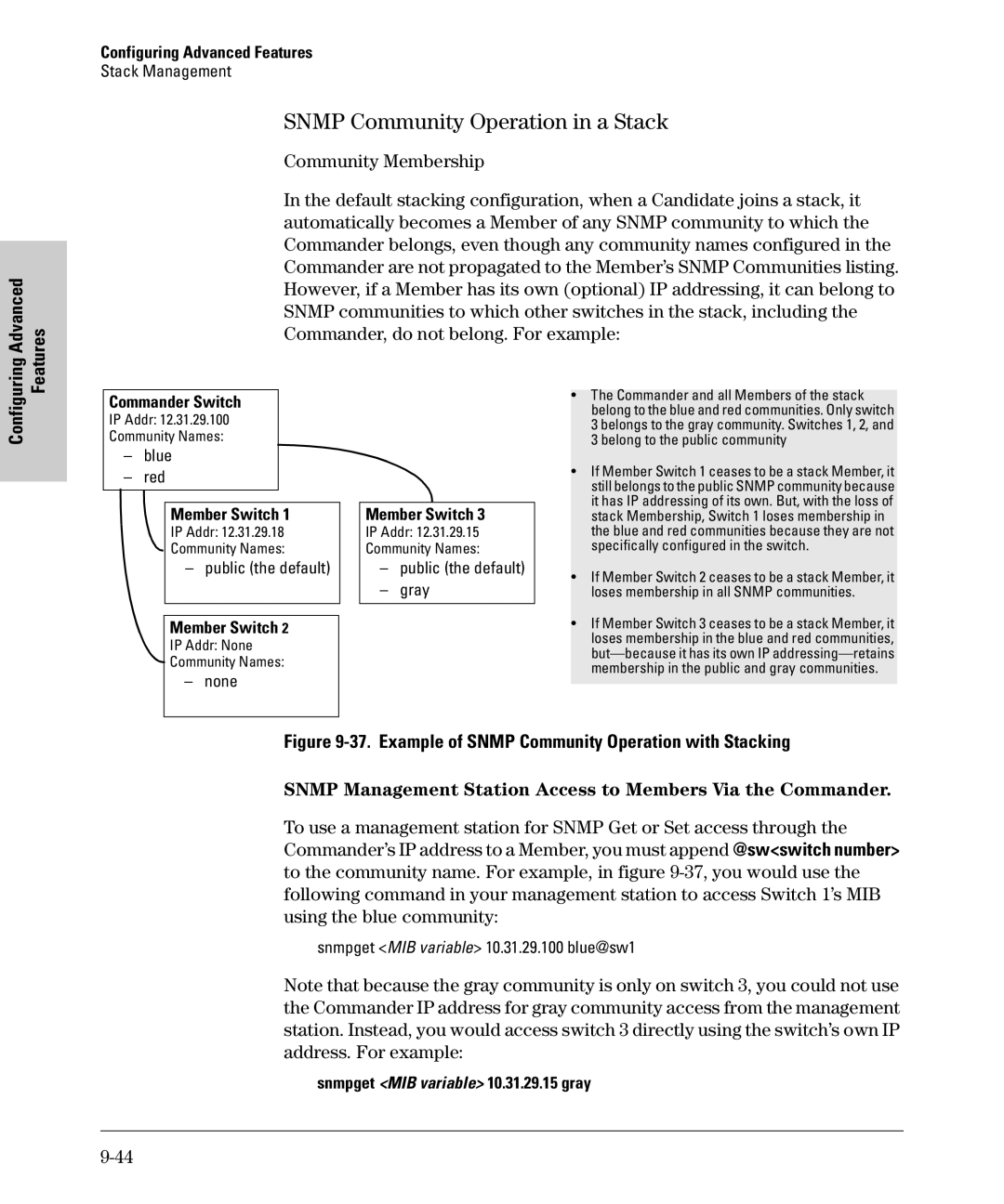 SMC Networks SMC6624M Snmp Community Operation in a Stack, Snmp Management Station Access to Members Via the Commander 