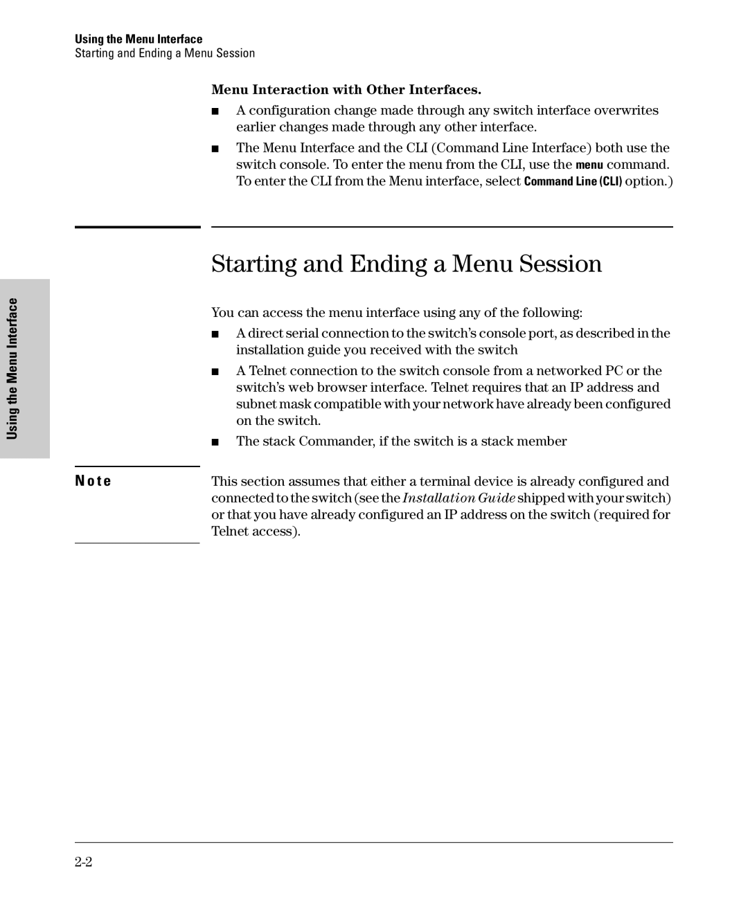 SMC Networks SMC6624M Starting and Ending a Menu Session, Using the Menu Interface, Menu Interaction with Other Interfaces 