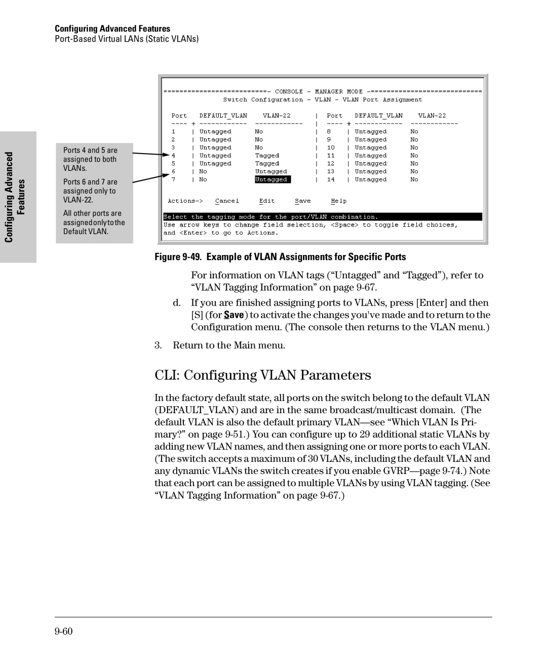 SMC Networks SMC6624M manual CLI Configuring Vlan Parameters, Example of Vlan Assignments for Specific Ports 