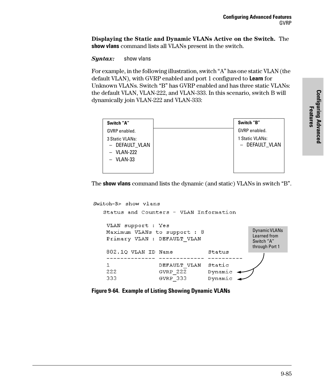 SMC Networks SMC6624M manual Example of Listing Showing Dynamic VLANs, VLAN-222 VLAN-33 