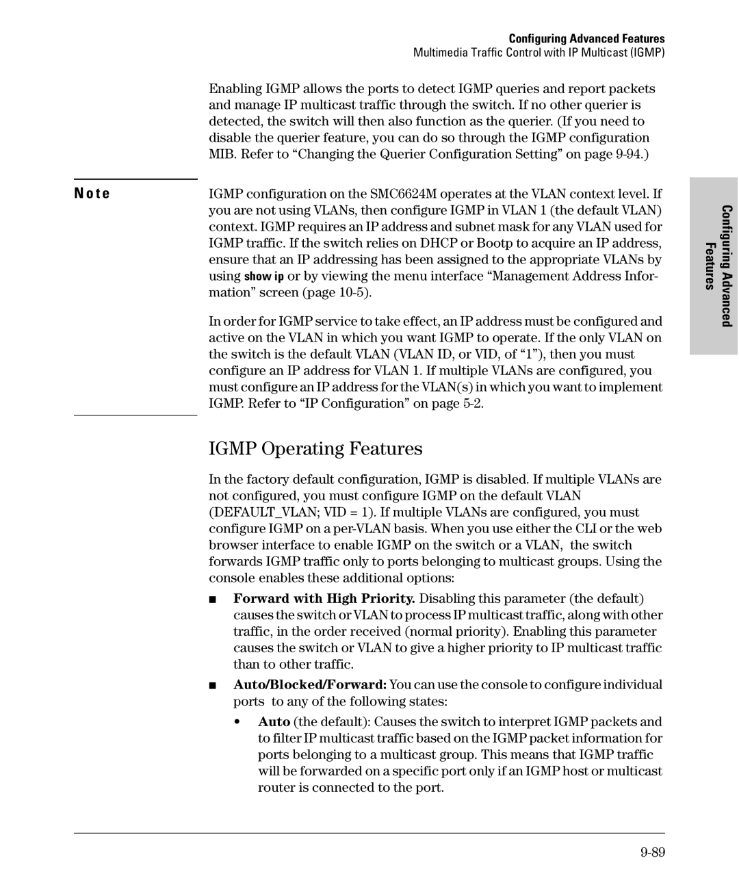 SMC Networks SMC6624M manual Igmp Operating Features, Mation screen, IGMP. Refer to IP Configuration on 