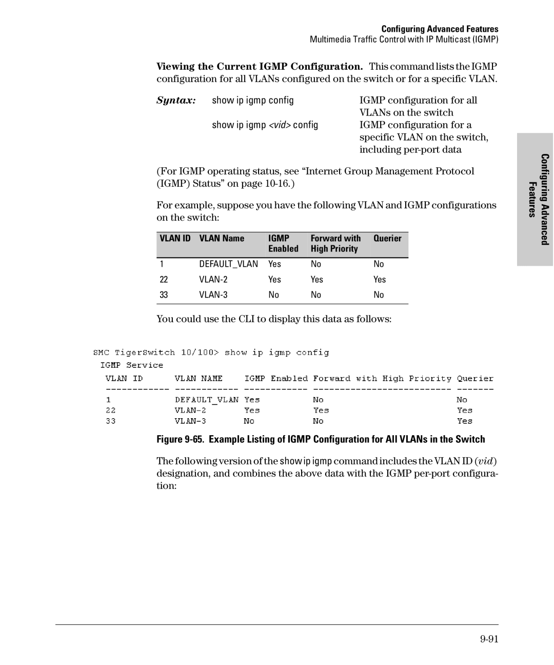 SMC Networks SMC6624M manual Igmp configuration for all, VLANs on the switch, Including per-port data 