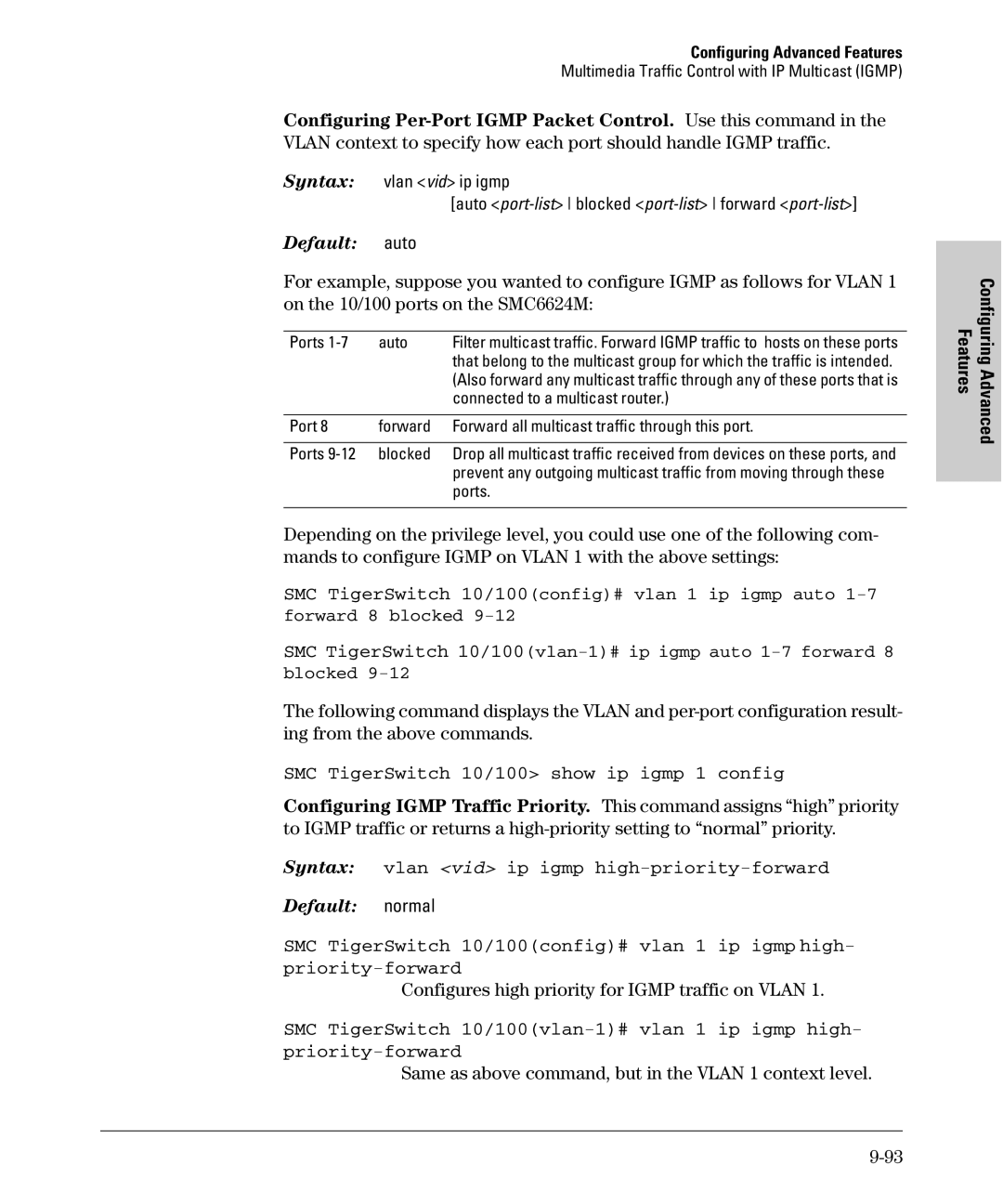 SMC Networks SMC6624M manual Configuring Per-Port Igmp Packet Control. Use this command 