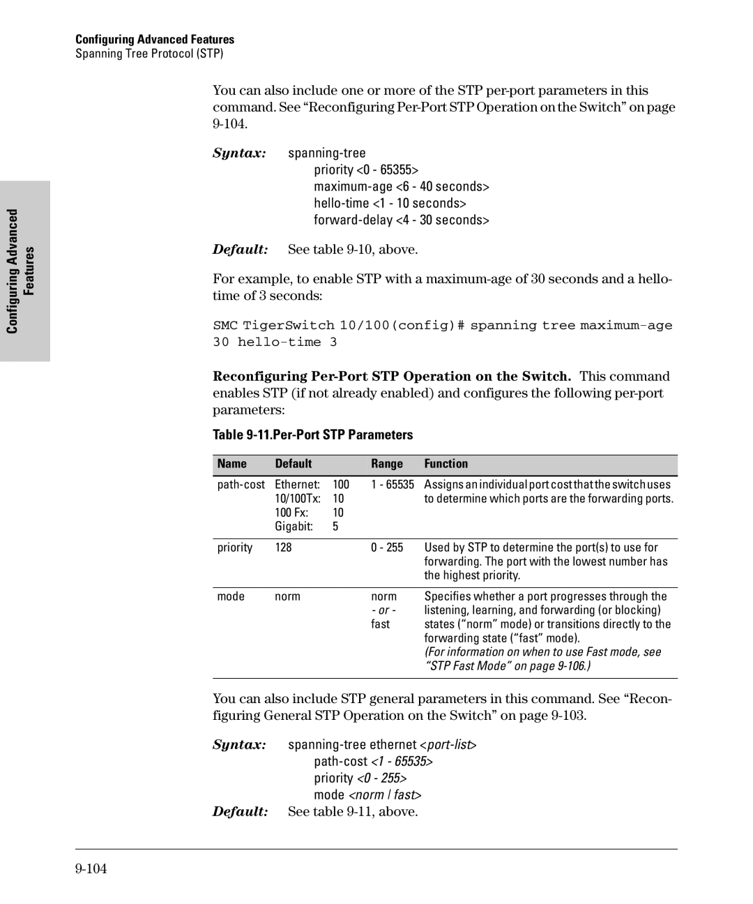 SMC Networks SMC6624M manual Per-Port STP Parameters, Default See -11,above 104 