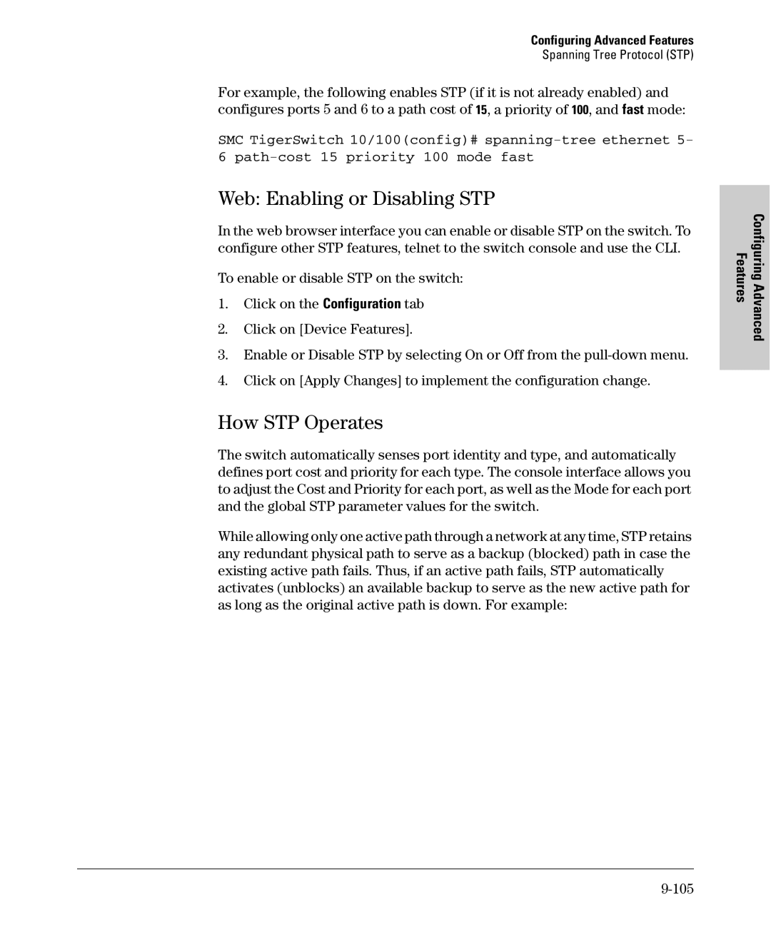 SMC Networks SMC6624M manual Web Enabling or Disabling STP, How STP Operates, 105 