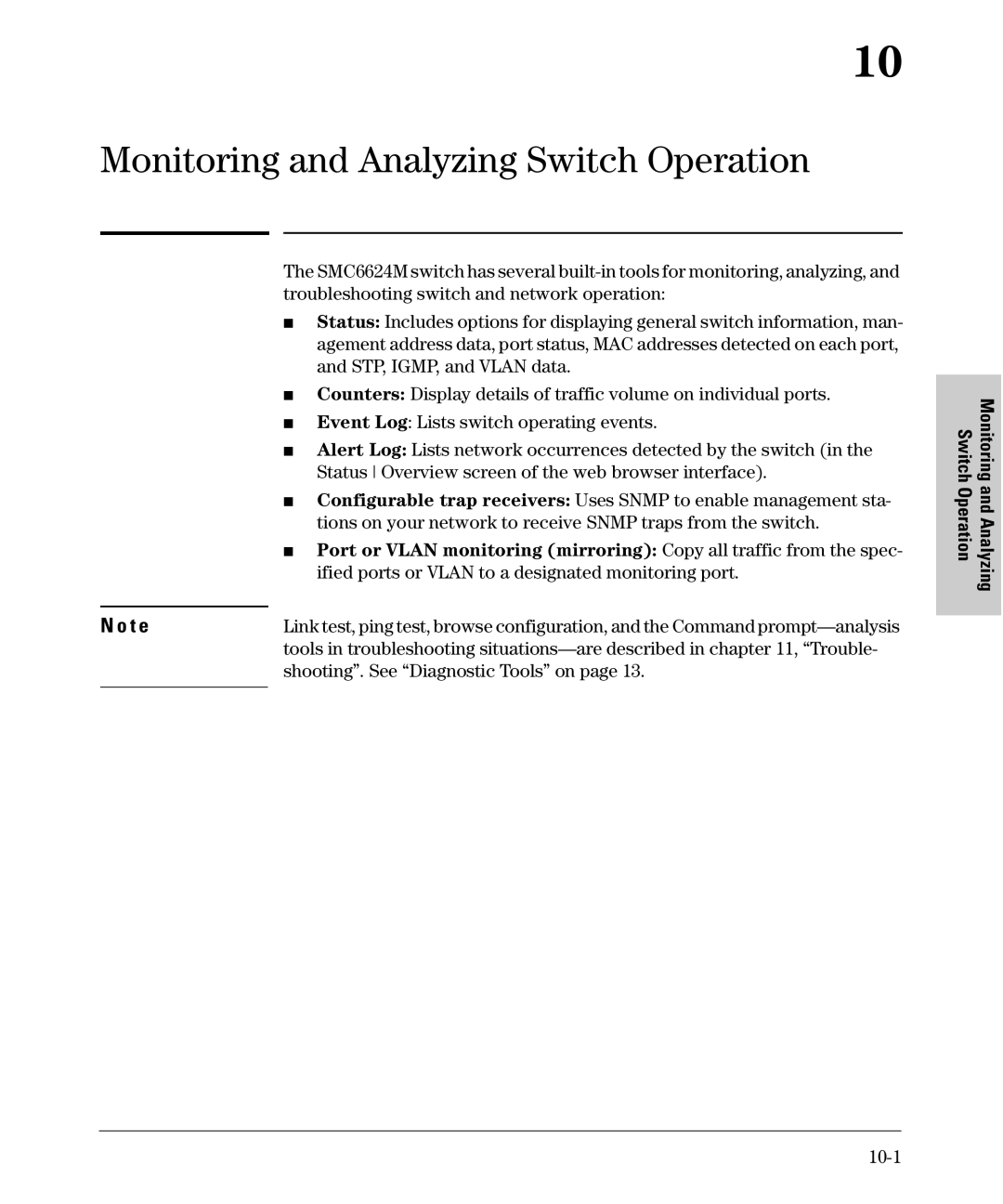 SMC Networks SMC6624M manual Shooting. See Diagnostic Tools on, Switch Operation, 10-1 