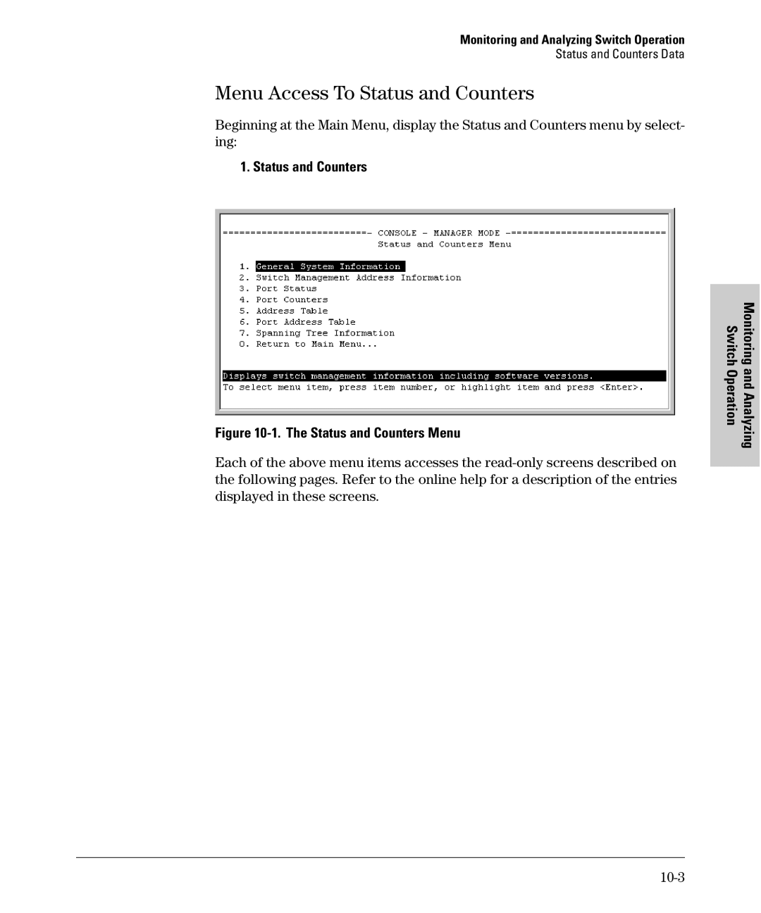 SMC Networks SMC6624M manual Menu Access To Status and Counters, 10-3 