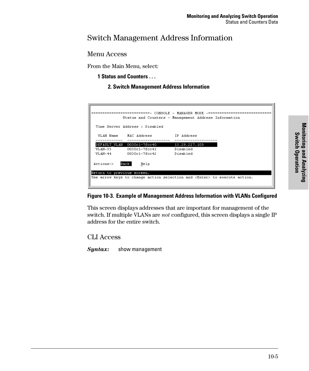 SMC Networks SMC6624M manual Switch Management Address Information, 10-5 