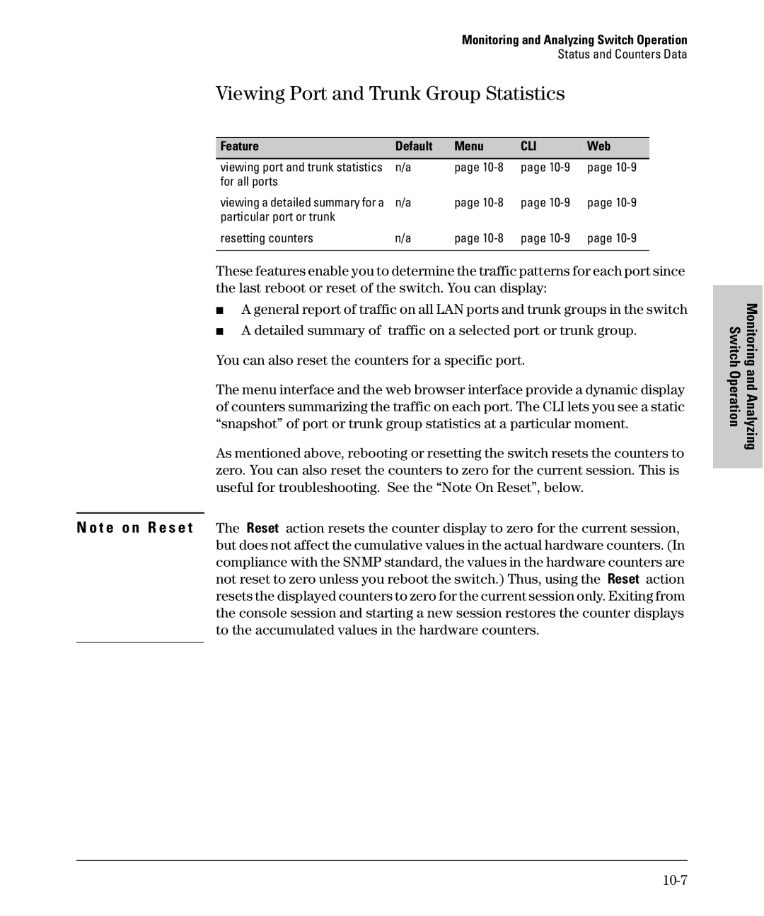 SMC Networks SMC6624M Viewing Port and Trunk Group Statistics, For all ports, Particular port or trunk Resetting counters 