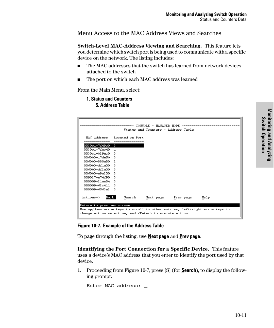 SMC Networks SMC6624M manual Menu Access to the MAC Address Views and Searches, Enter MAC address, 10-11 