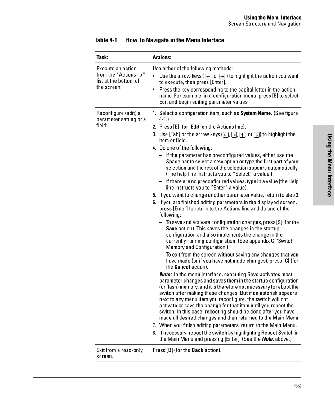 SMC Networks SMC6624M manual How To Navigate in the Menu Interface, TaskActions 