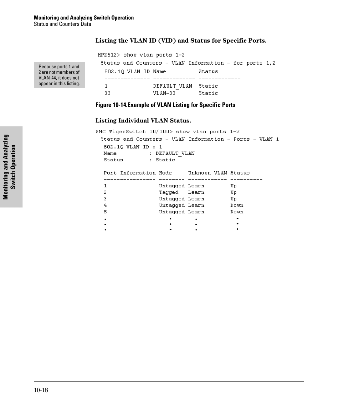 SMC Networks SMC6624M manual Listing the Vlan ID VID and Status for Specific Ports, Listing Individual Vlan Status, 10-18 