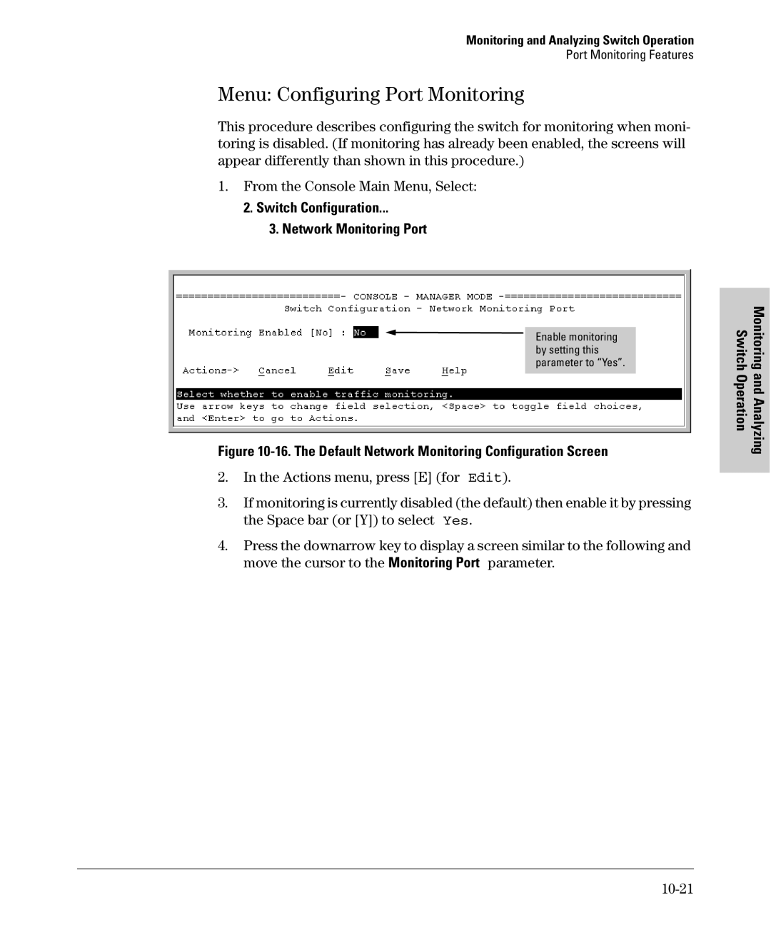 SMC Networks SMC6624M manual Menu Configuring Port Monitoring, Switch Configuration Network Monitoring Port, 10-21 