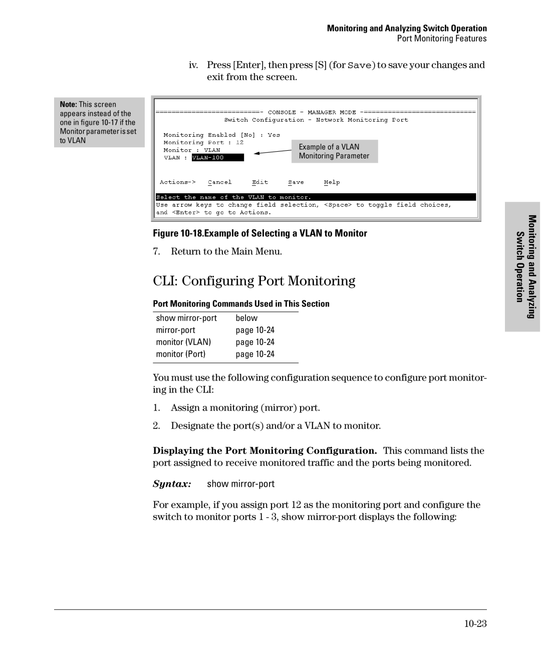 SMC Networks SMC6624M manual CLI Configuring Port Monitoring, 10-23, Port Monitoring Commands Used in This Section 