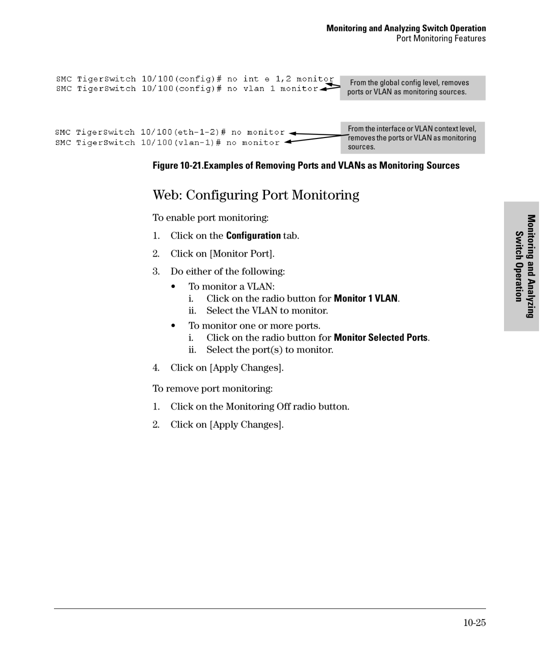 SMC Networks SMC6624M manual Web Configuring Port Monitoring, 10-25 