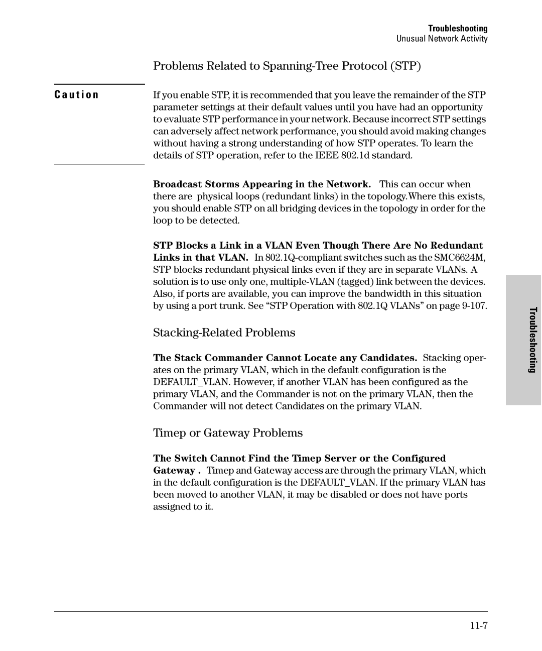 SMC Networks SMC6624M Problems Related to Spanning-Tree Protocol STP, Stacking-Related Problems, Timep or Gateway Problems 