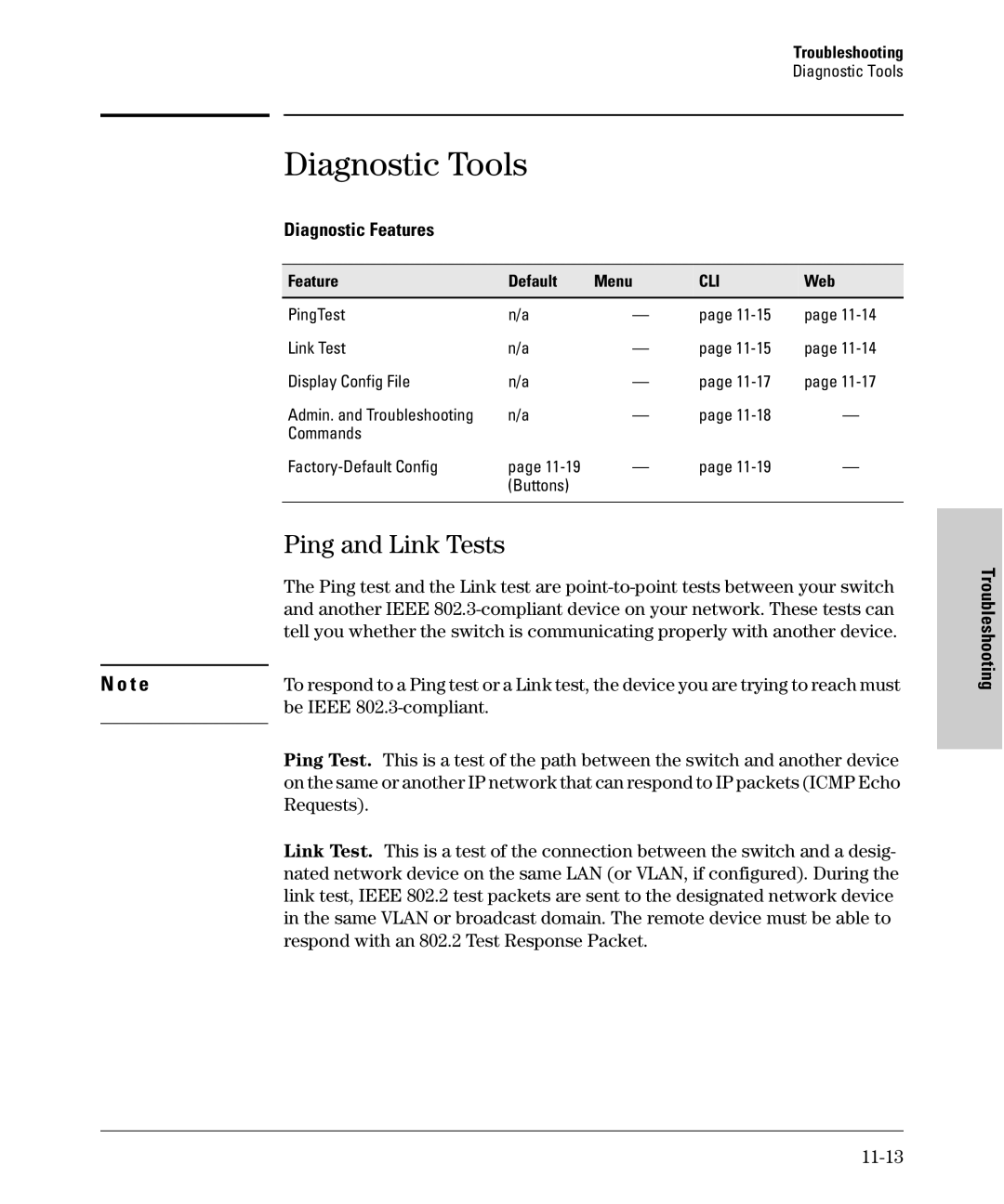 SMC Networks SMC6624M manual Diagnostic Tools, Ping and Link Tests, Diagnostic Features, 11-13 