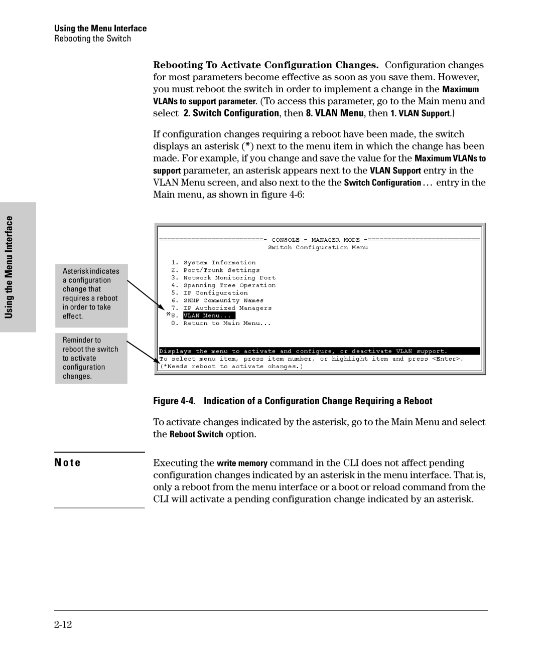 SMC Networks SMC6624M manual Indication of a Configuration Change Requiring a Reboot, Reboot Switch option 