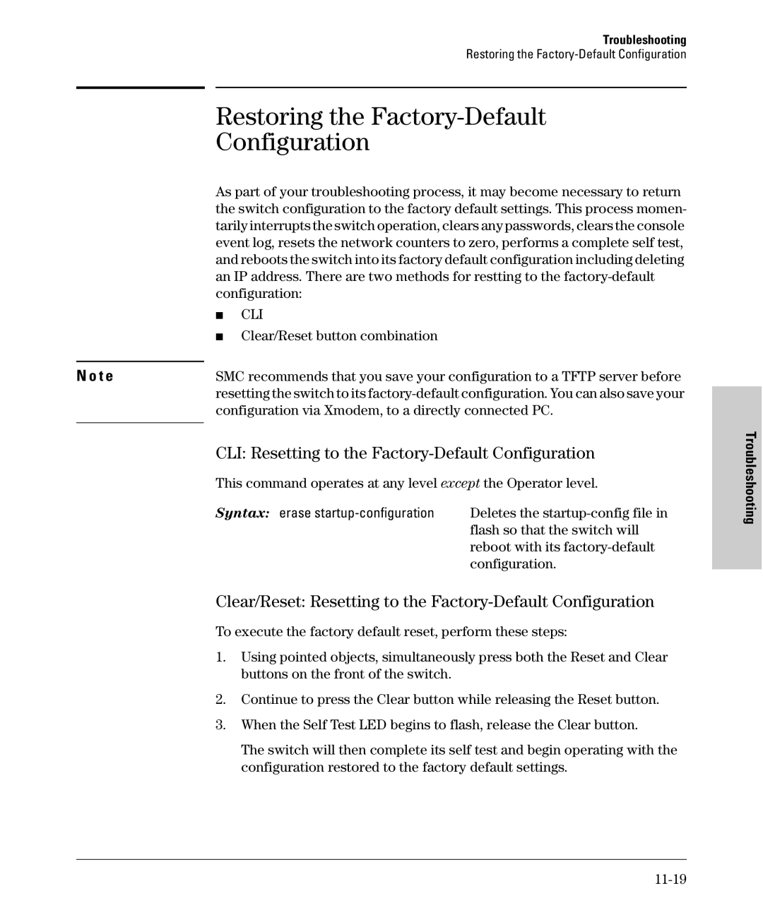 SMC Networks SMC6624M Restoring the Factory-Default Configuration, CLI Resetting to the Factory-Default Configuration 