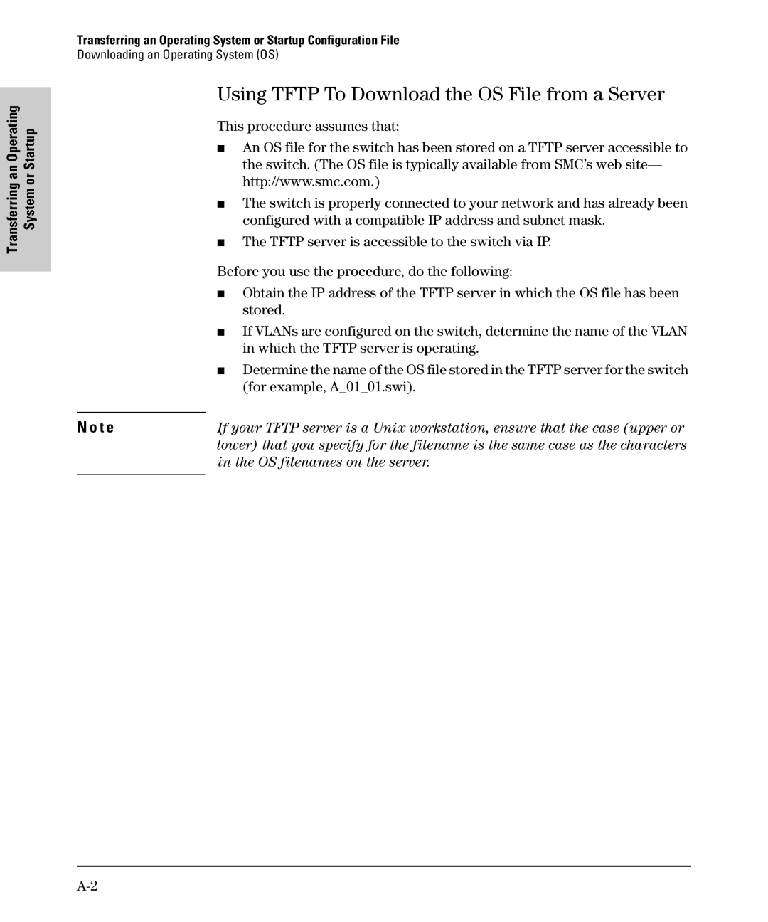 SMC Networks SMC6624M manual Using Tftp To Download the OS File from a Server, Downloading an Operating System OS 