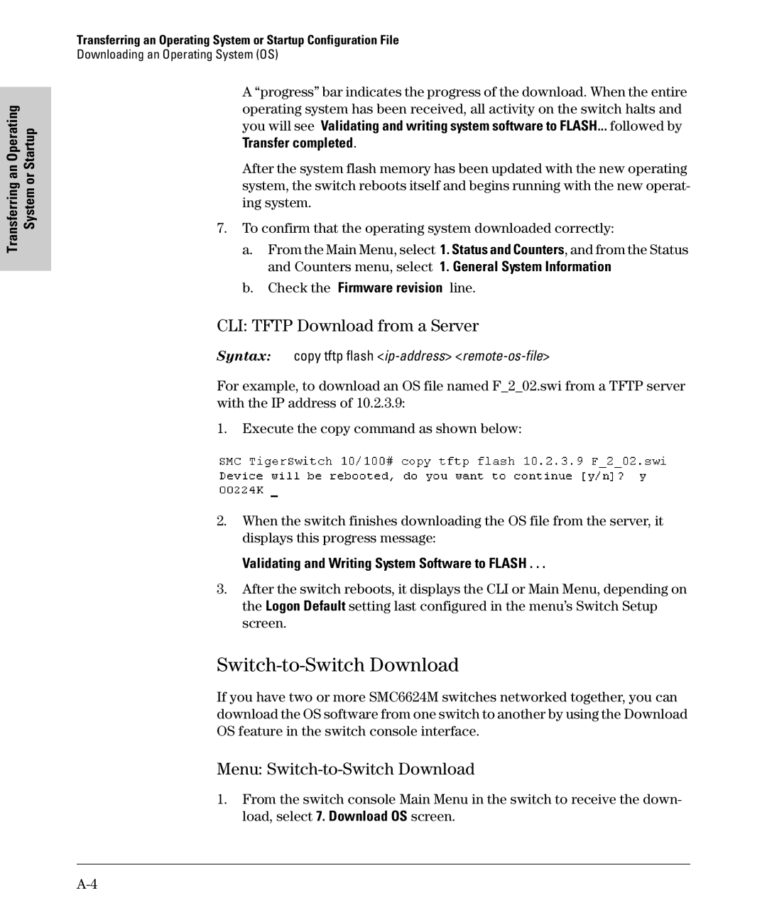 SMC Networks SMC6624M manual CLI Tftp Download from a Server, Menu Switch-to-Switch Download 