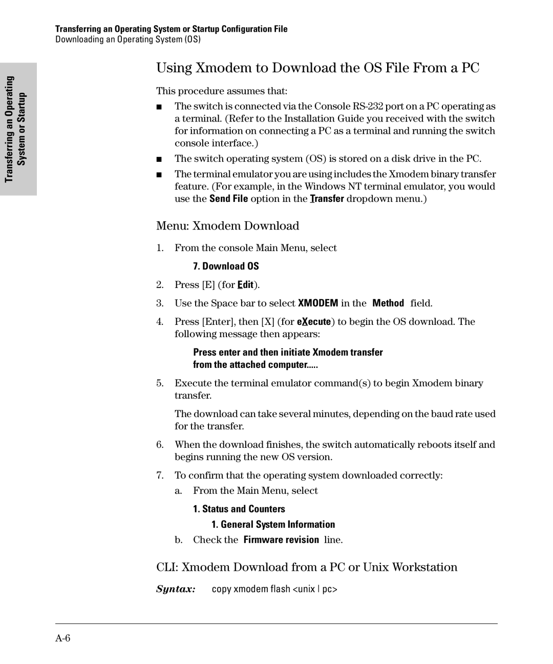 SMC Networks SMC6624M manual Using Xmodem to Download the OS File From a PC, Menu Xmodem Download, Download OS 