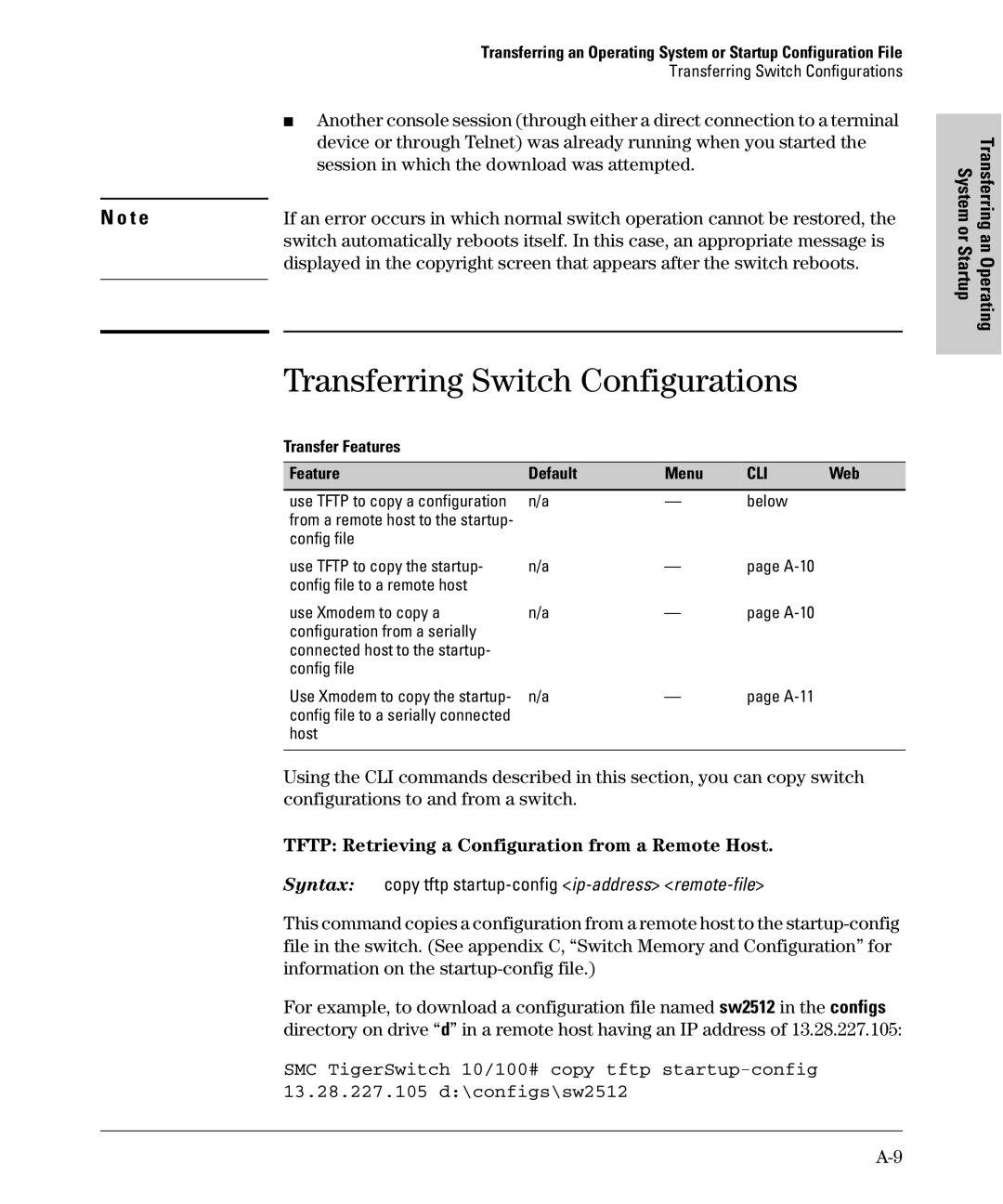 SMC Networks SMC6624M manual Transferring Switch Configurations, Tftp Retrieving a Configuration from a Remote Host 