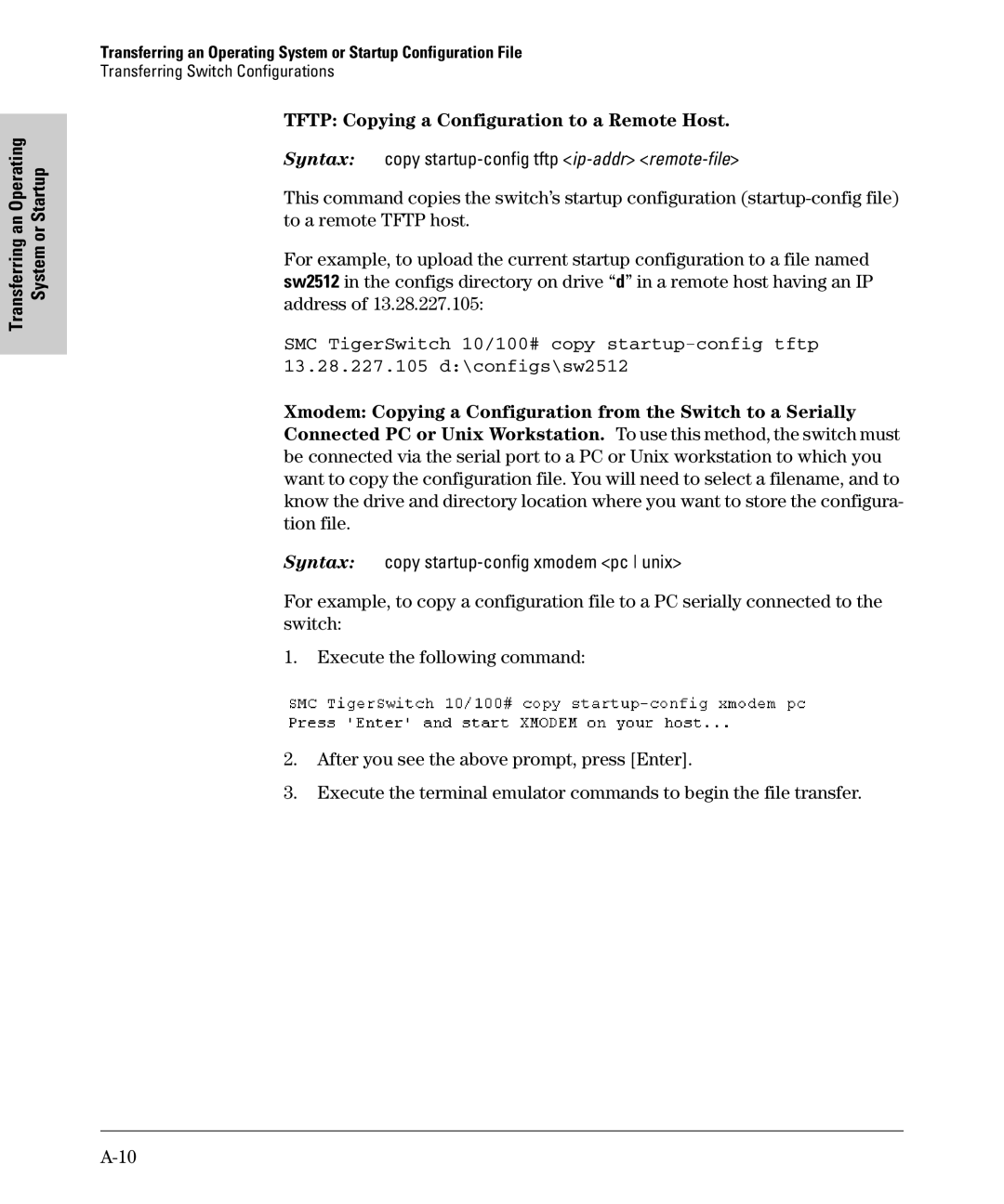 SMC Networks SMC6624M manual Tftp Copying a Configuration to a Remote Host 