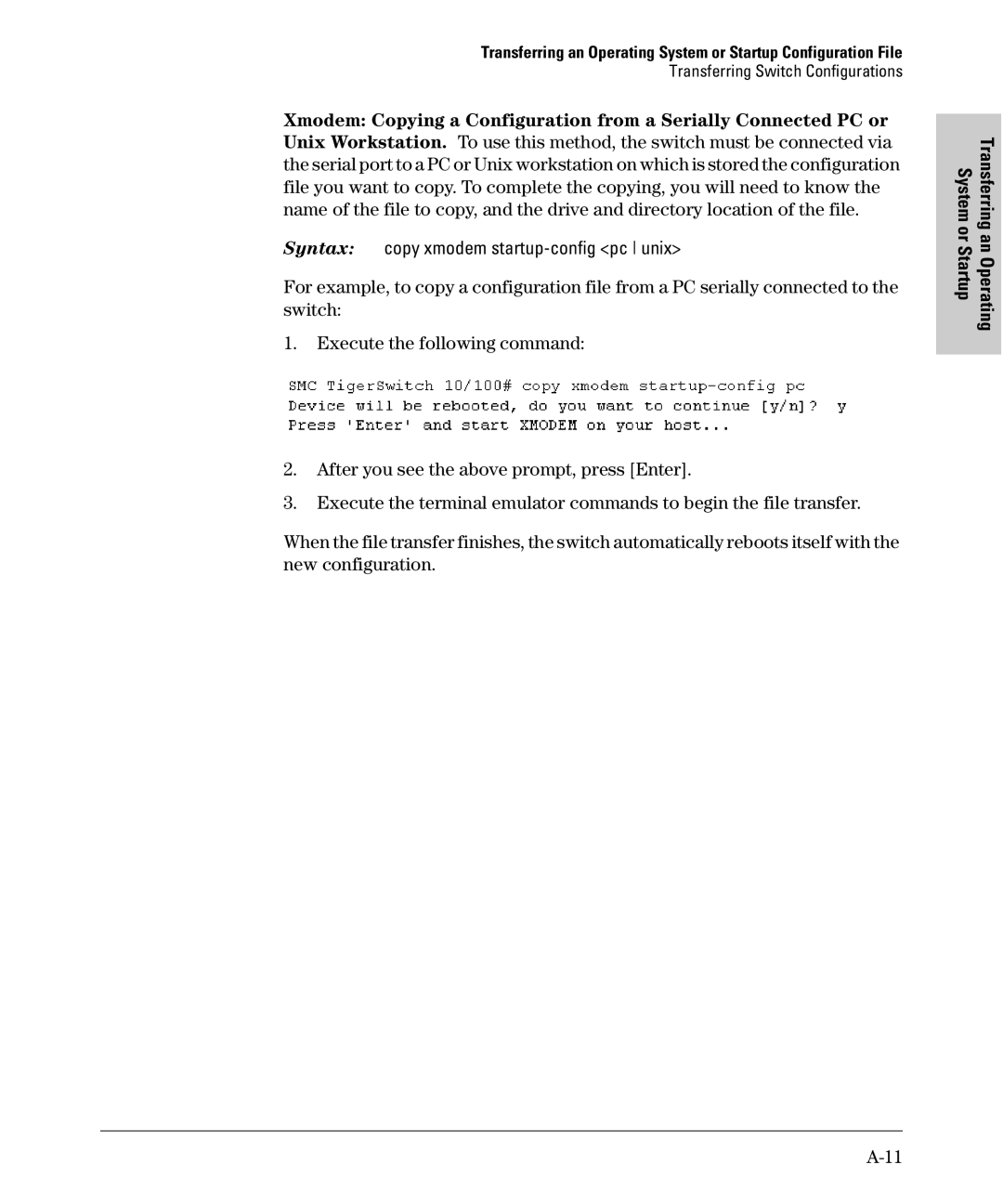 SMC Networks SMC6624M manual Syntax copy xmodem startup-config pc unix 