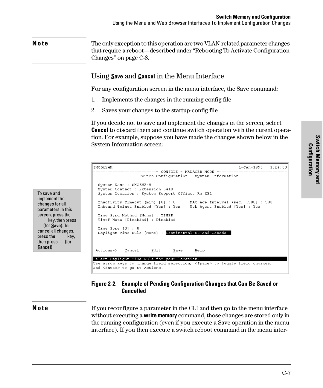 SMC Networks SMC6624M manual Using Save and Cancel in the Menu Interface, Cancelled 