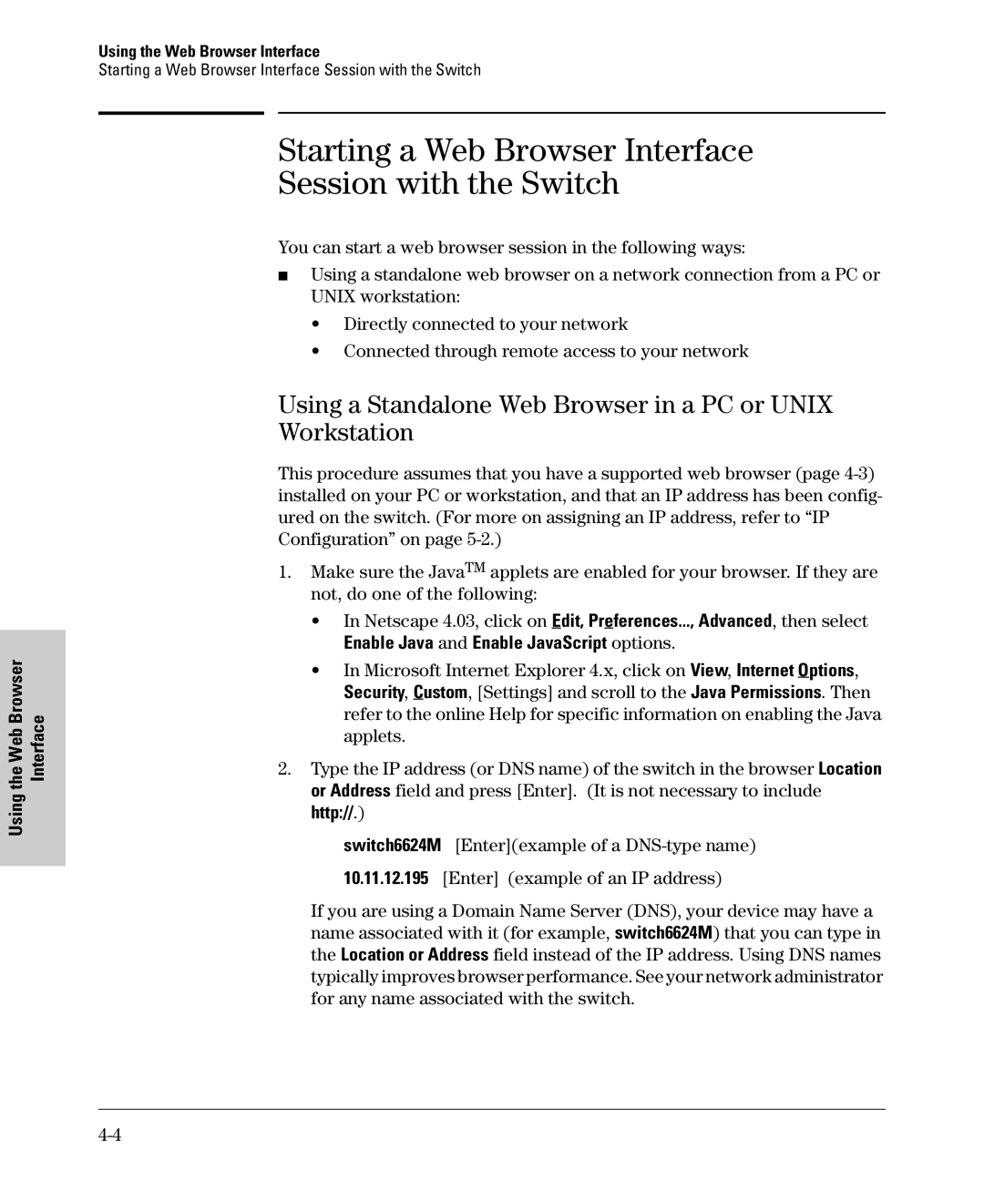 SMC Networks SMC6624M Starting a Web Browser Interface Session with the Switch, Enable Java and Enable JavaScript options 