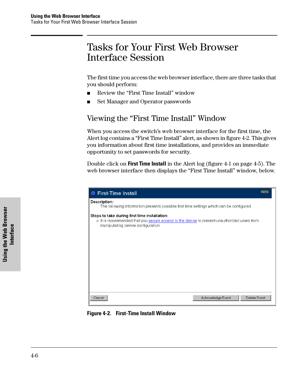 SMC Networks SMC6624M Tasks for Your First Web Browser Interface Session, Viewing the First Time Install Window, Using 