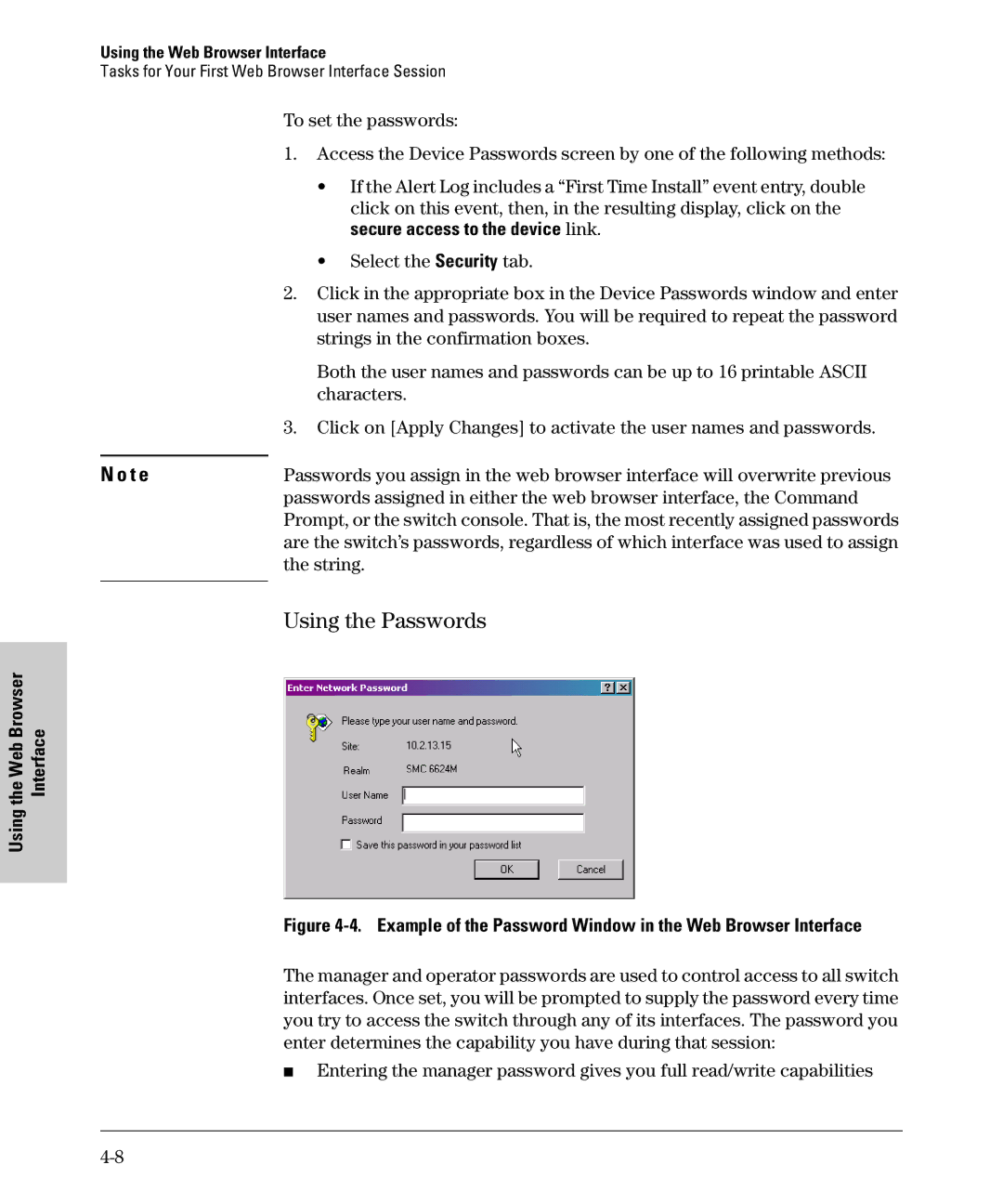 SMC Networks SMC6624M manual Using the Passwords, Strings in the confirmation boxes, Characters 