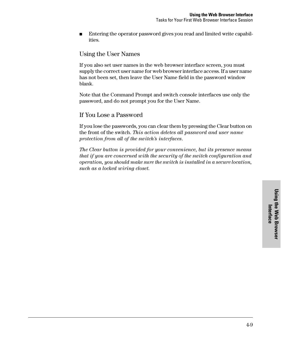 SMC Networks SMC6624M manual Using the User Names, If You Lose a Password 