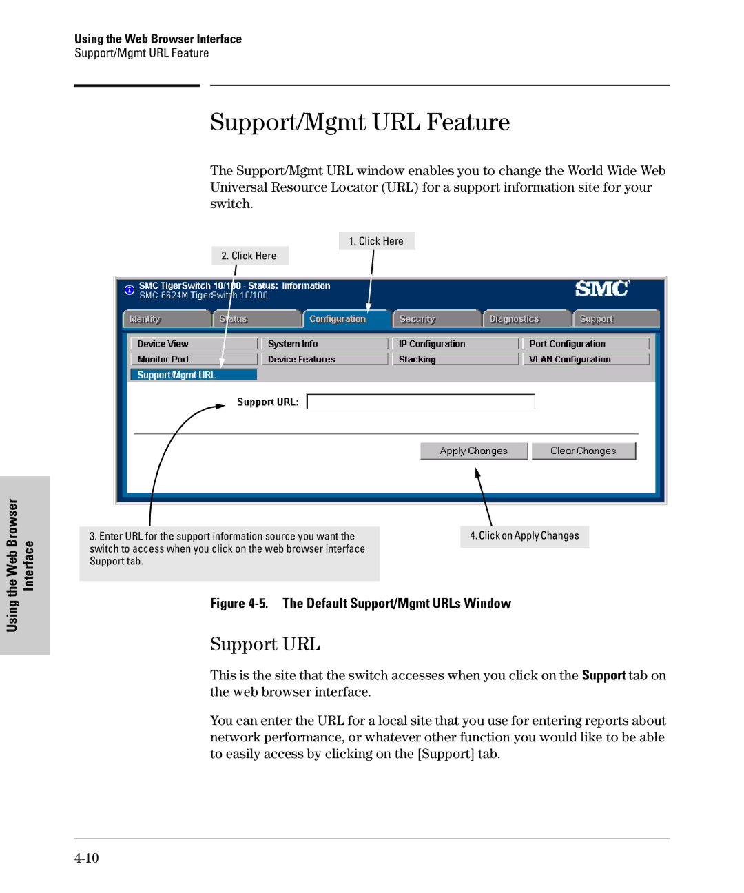 SMC Networks SMC6624M manual Support/Mgmt URL Feature, Support URL 