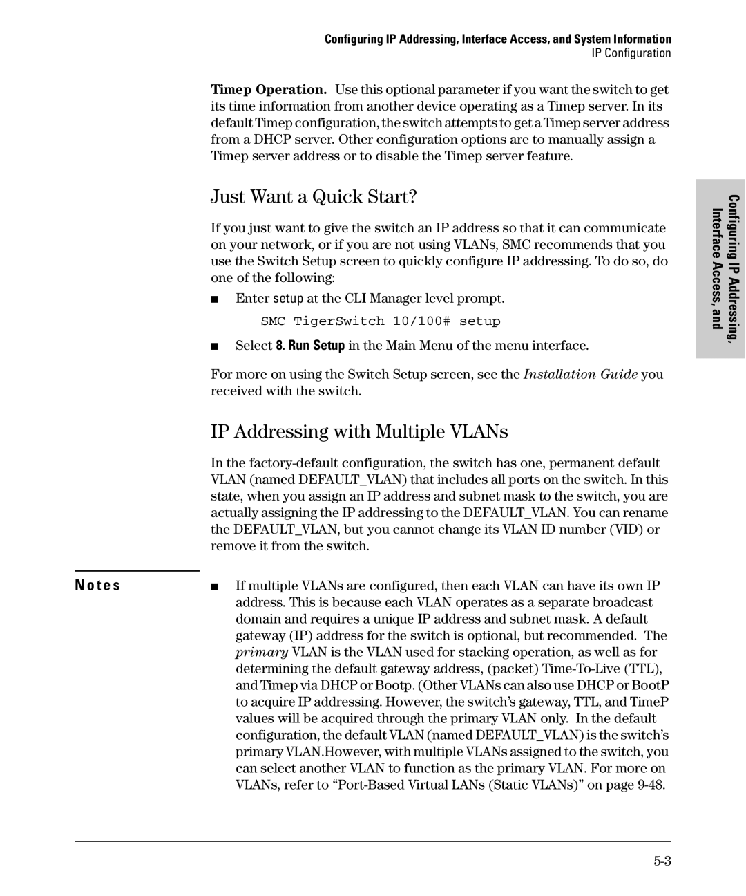 SMC Networks SMC6624M manual Just Want a Quick Start?, IP Addressing with Multiple VLANs, SMC TigerSwitch 10/100# setup 