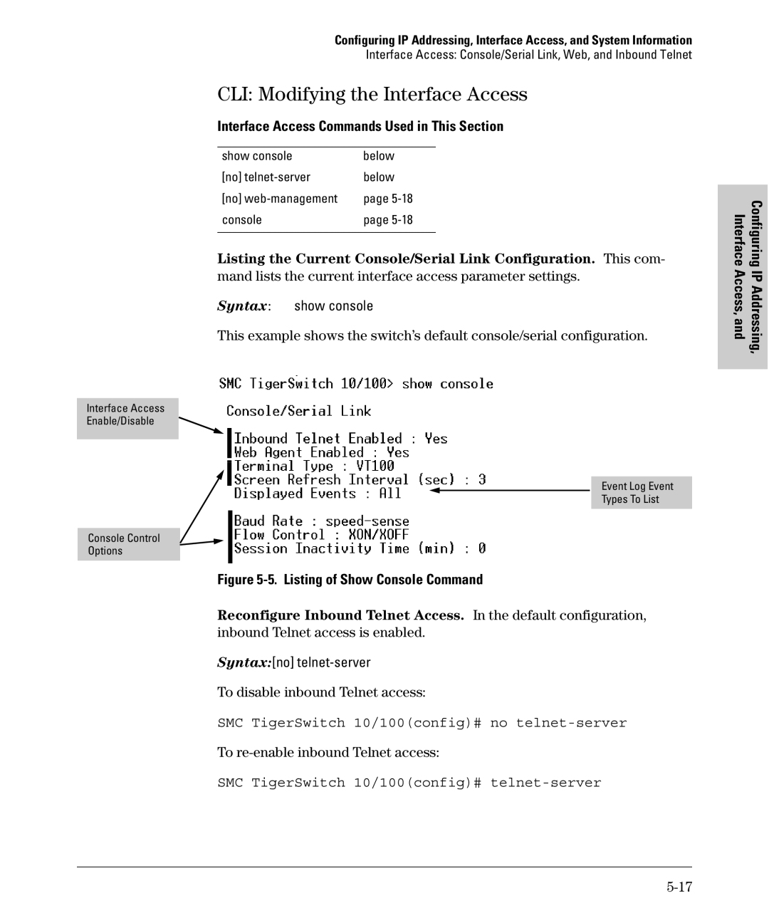 SMC Networks SMC6624M manual CLI Modifying the Interface Access, Interface Access Commands Used in This Section 