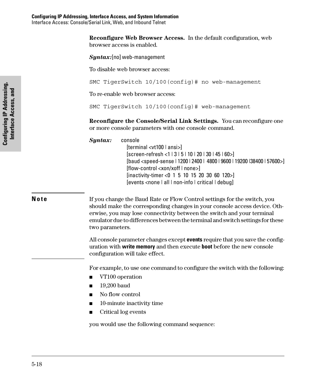 SMC Networks SMC6624M manual To disable web browser access, To re-enable web browser access, Two parameters 