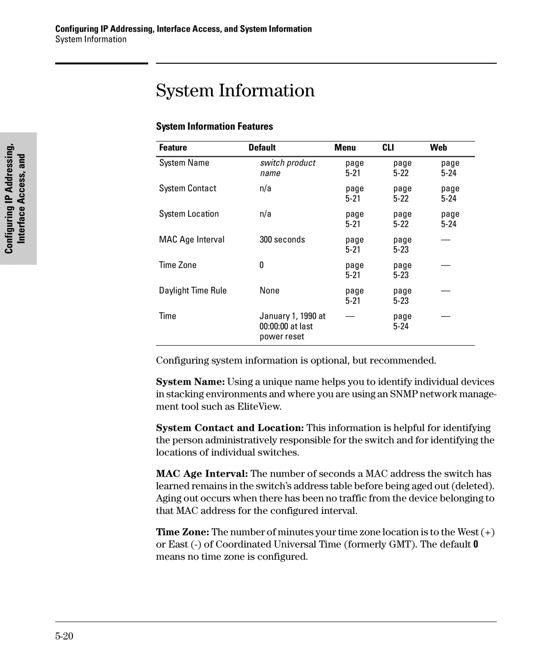 SMC Networks SMC6624M manual System Information Features, System Name, At last Power reset 