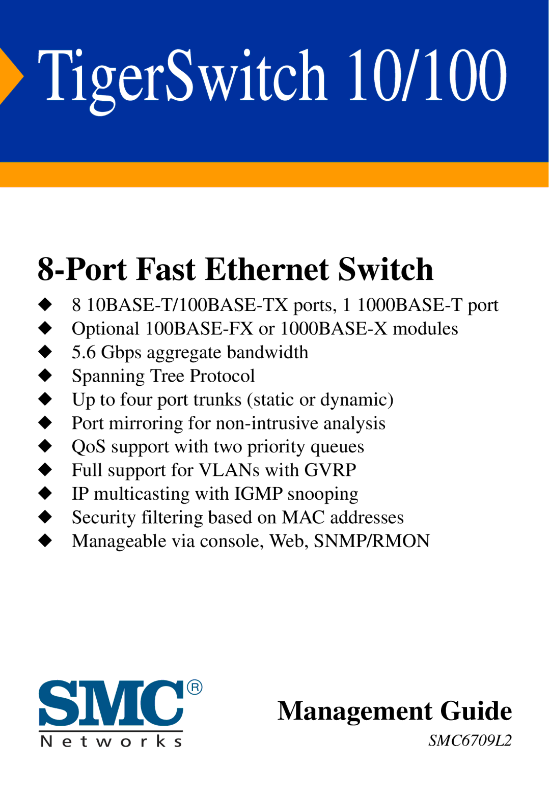 SMC Networks SMC6709L2 manual TigerSwitch 10/100 