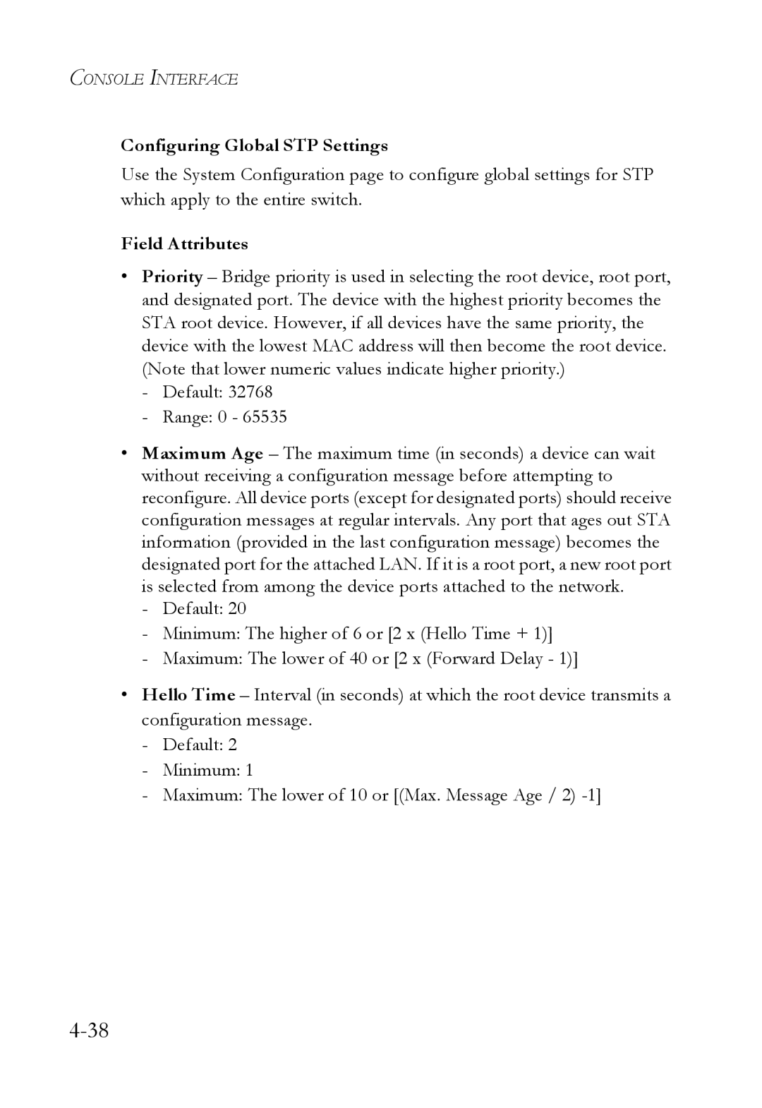 SMC Networks SMC6709L2 manual Configuring Global STP Settings 