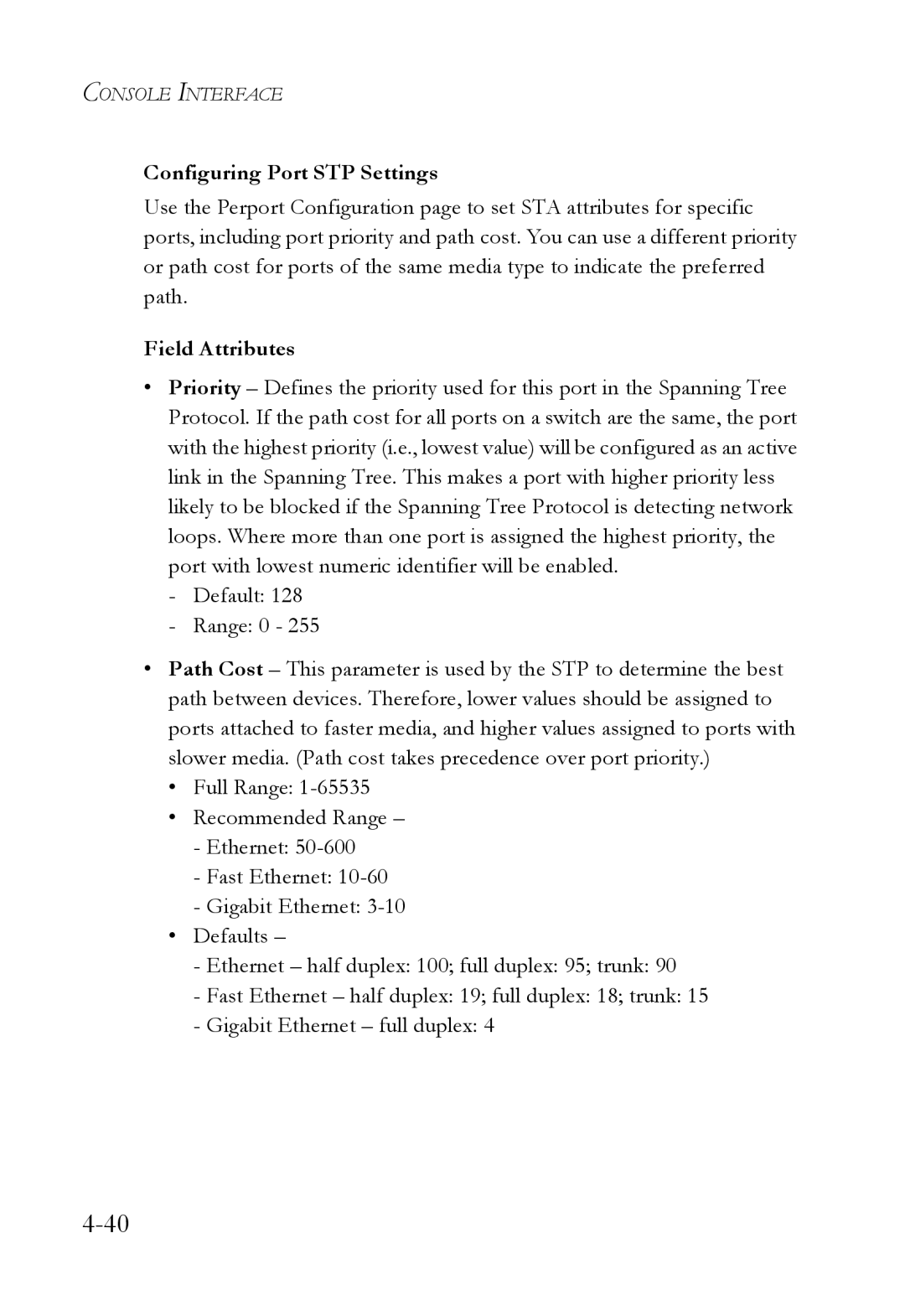 SMC Networks SMC6709L2 manual Configuring Port STP Settings 