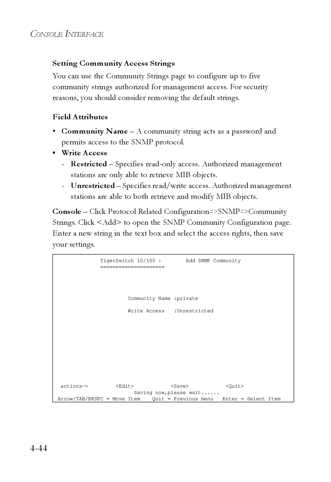 SMC Networks SMC6709L2 manual Setting Community Access Strings, Write Access 